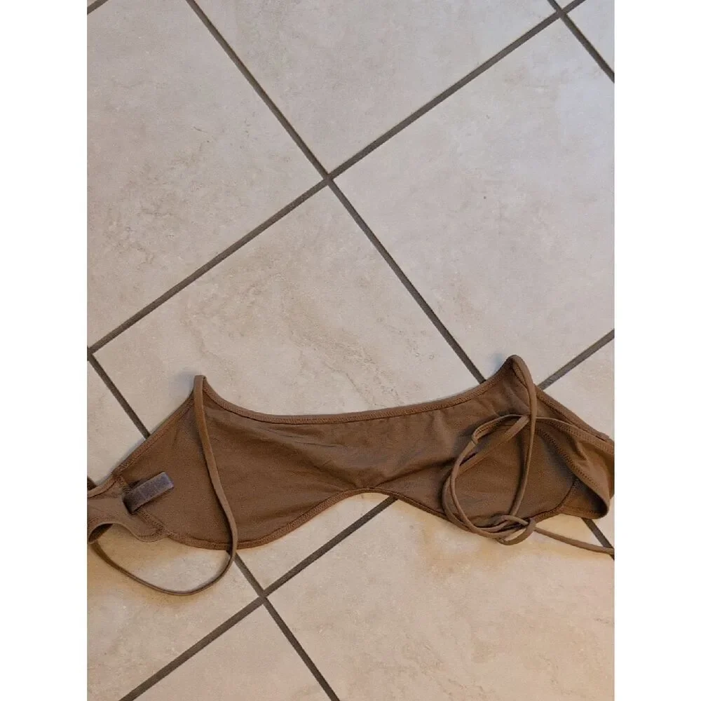 Skims Recycled Swim Micro Scoop Bikini Top Almond Brown Tan 4X